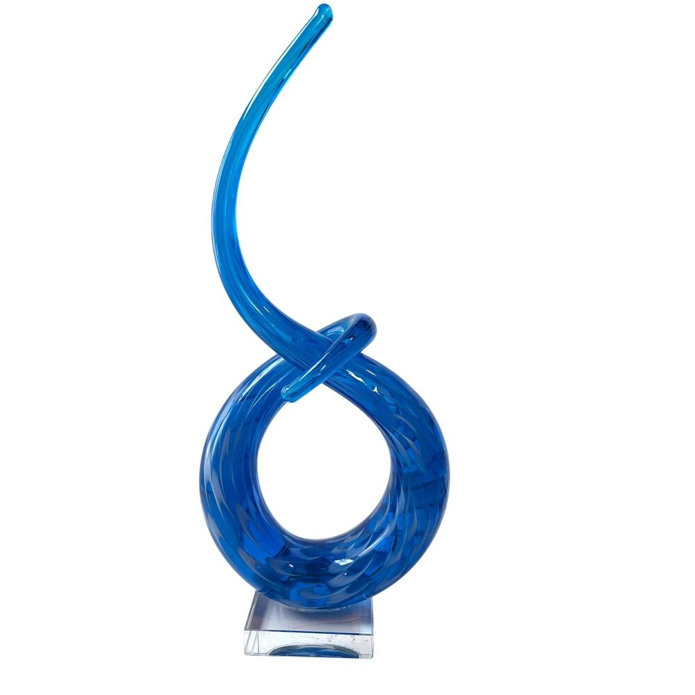 Murano Blue White Glass Art Sculpture Knot Twist